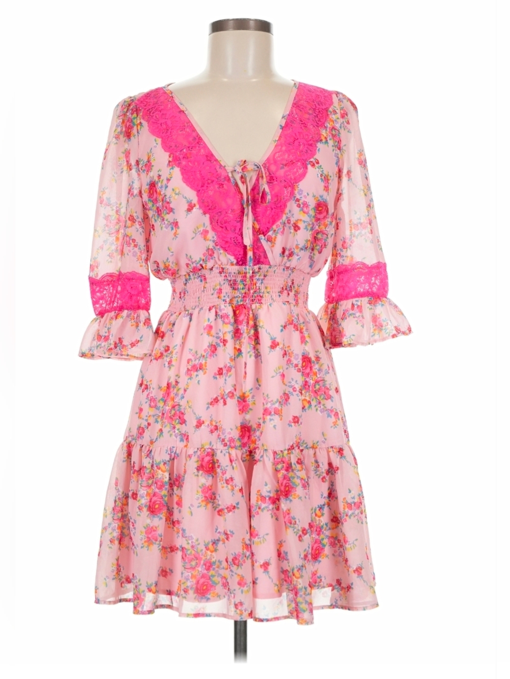 Betsey Johnson Pink Bush Gardens Printed Georgette Dress Size M